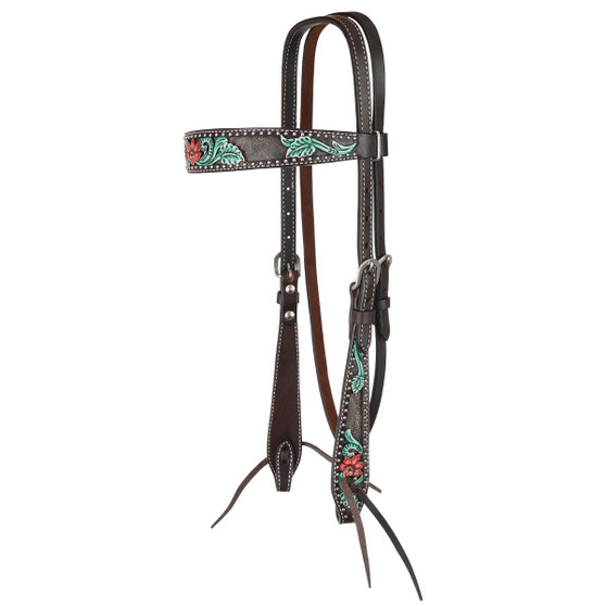 Painted Leather Flowered Bridle & Breast Collar Set
