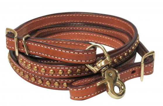 Argentina Cow Leather Brass Studded Contest Reins