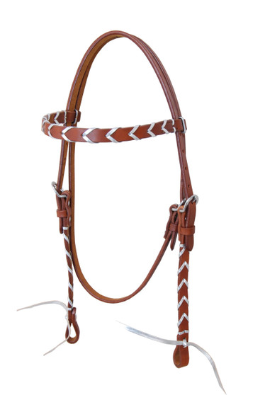 Browband Headstall With Silver Leather Plait