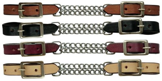Leather Curb Strap with Double Chain