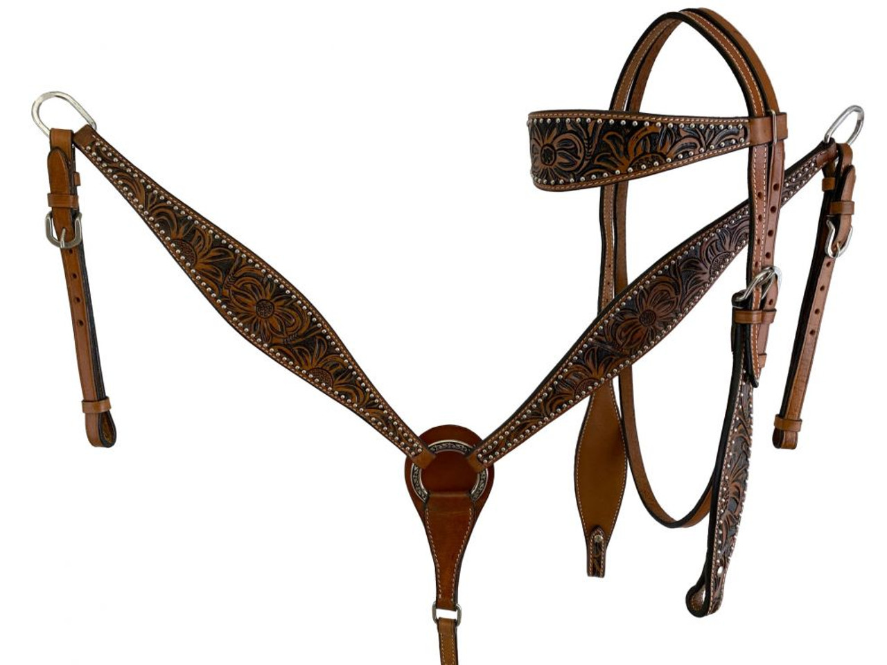 Floral Tooled & Studded Leather Tack Set