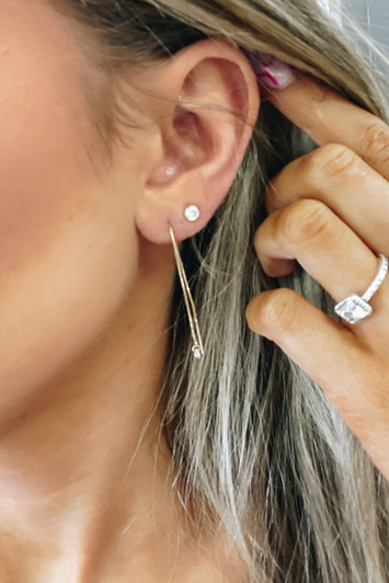 Dainty Threader Earrings w/ Small Clear Stone||LAST ONE 