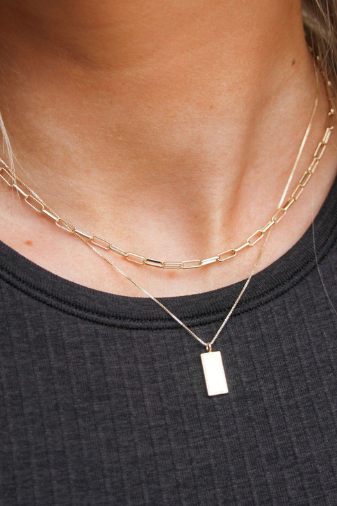 Dainty Two Layer Gold Necklace with Small Pendent 