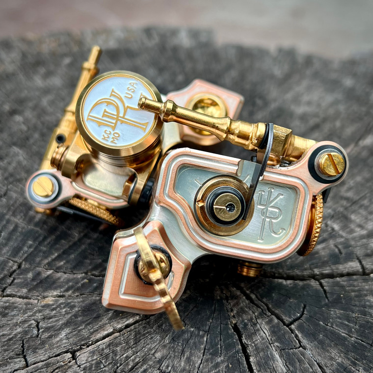 DK Rotary 46er tattoo machine in frosted rose with gold