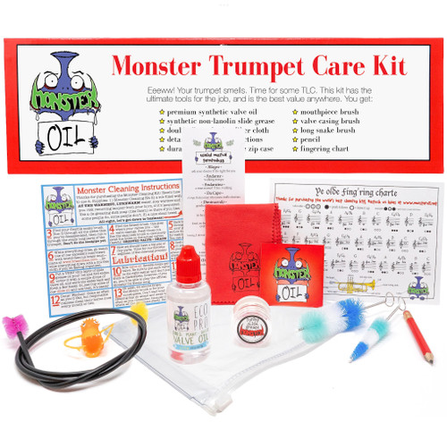 Trumpet care and cleaning kit. Keep your horn clean, healthy, and shiny with the highest quality, best value accessory kit anywhere in the world. Great gift for trumpet players.