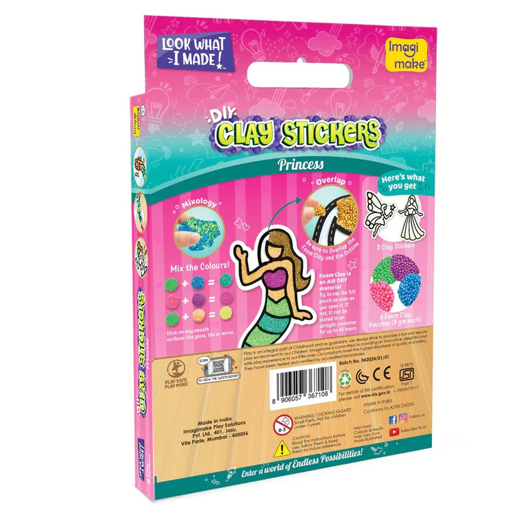 Pack of 6 - Clay Stickers Princess