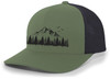 Mountain Scene Tamarak Pine Forest Embroidered Mesh Back Trucker Hat