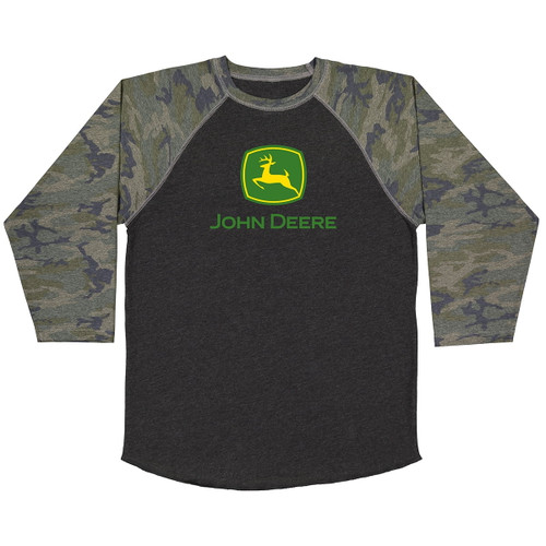 John Deere Camo Sleeve Mens Raglan Baseball Tee