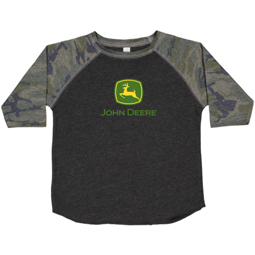 John Deere Youth Boy 3/4 Sleeve Logo Raglan-Dark Heather