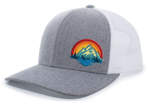 Heritage Pride Freshwater Fish Forest Mountain Scenic Salmon Mens  Embroidered Mesh Back Trucker Hat, Smoke Blue/Amber/Beige