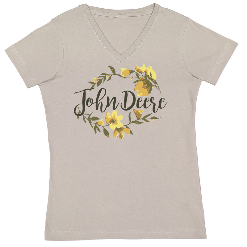 John Deere Women's Titanium V-Neck- Flowers