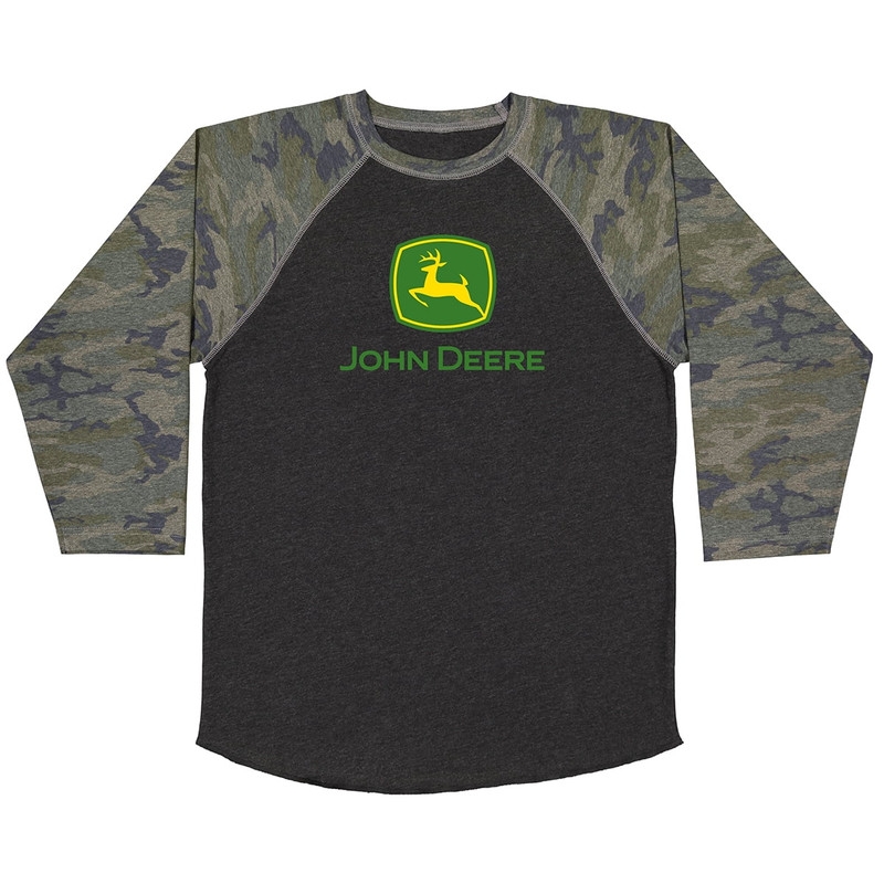 John Deere Camo Sleeve Mens Raglan Baseball Tee
