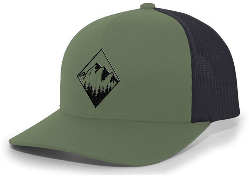 Men's Retro Geometric Diamond Mountain Outdoors Woodland Embroidered Mesh Back Trucker Hat