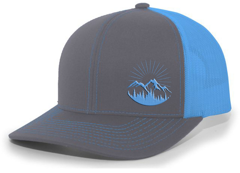 Men's Scenic Mountain Outdoors Woodland Embroidered Mesh Back Trucker Hat