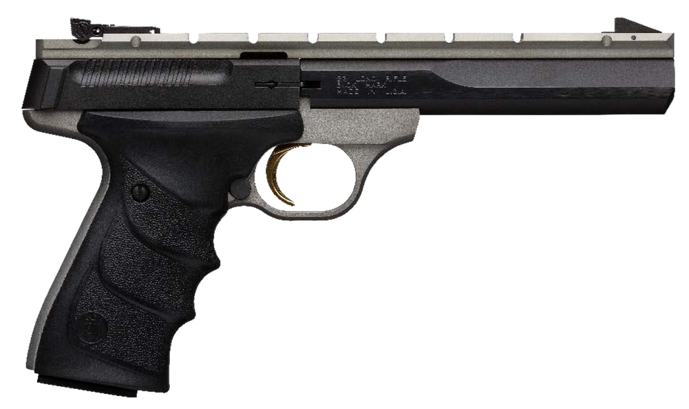 Browning 051564490 Buck Mark Contour 22 LR 10+1 5.50" Contoured Barrel, Matte Black Optic Ready/Serrated Steel Slide, Gray Anodized Aluminum Frame, Black Ultragrip RX Grips