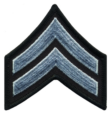 Medium 3'' Gray/Black Corporal Chevrons w/ Merrowed Border