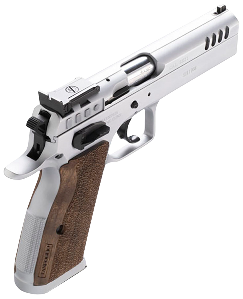 Tanfoglio IFG TFSTOCK245 Stock II Competition 45 ACP 10+1, 4.44" Stainless Polygonal Rifled Barrel, Stainless Ported/Serrated Slide, Stainless Steel Frame, Brown Polymer Grip