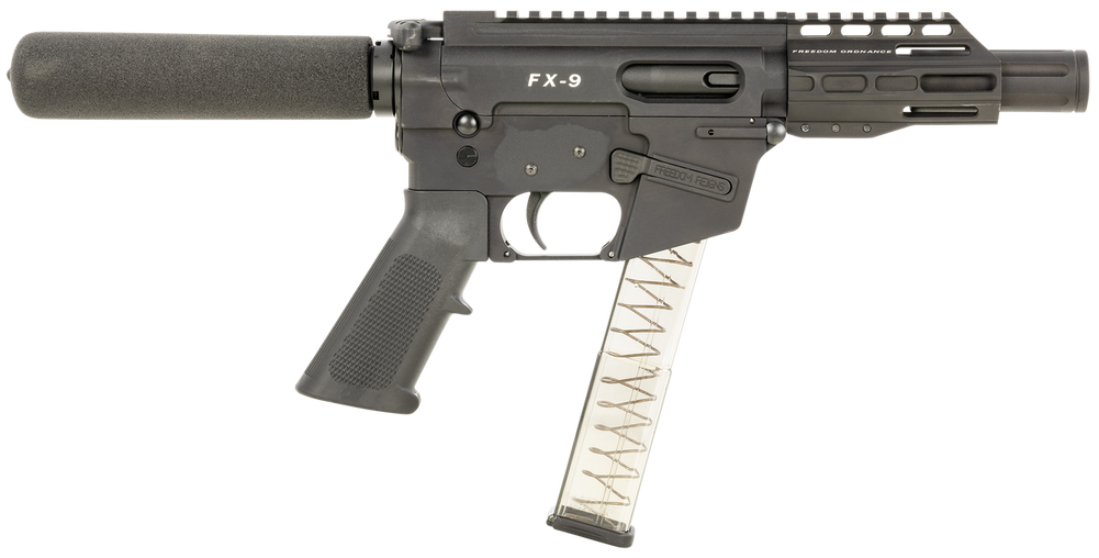 FREEDOM ORDNANCE FX9P4T FX-9  9mm Luger 32+1 4", Black, M-LOK Handguard, Padded Buffer Tube, A2 Grip, 3" Faux Suppressor, Includes Sling