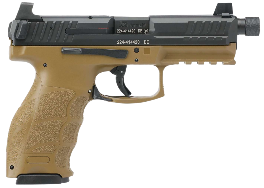 HK 81000776 VP9 Tactical 9mm Luger 17+1 4.70" Black Steel Threaded Barrel, Black Serrated Steel Slide, Flat Dark Earth Polymer Frame w/Picatinny Rail,  Ambidextrous