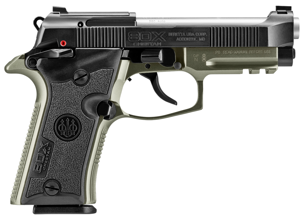 Beretta USA SPEC0713A 80X Cheetah 380 ACP 10+1 3.90" Black Inox Steel Barrel, Black Optic Ready/Serrated Steel Slide, OD Green Polymer Frame w/Beavertail & Picatinny Rail