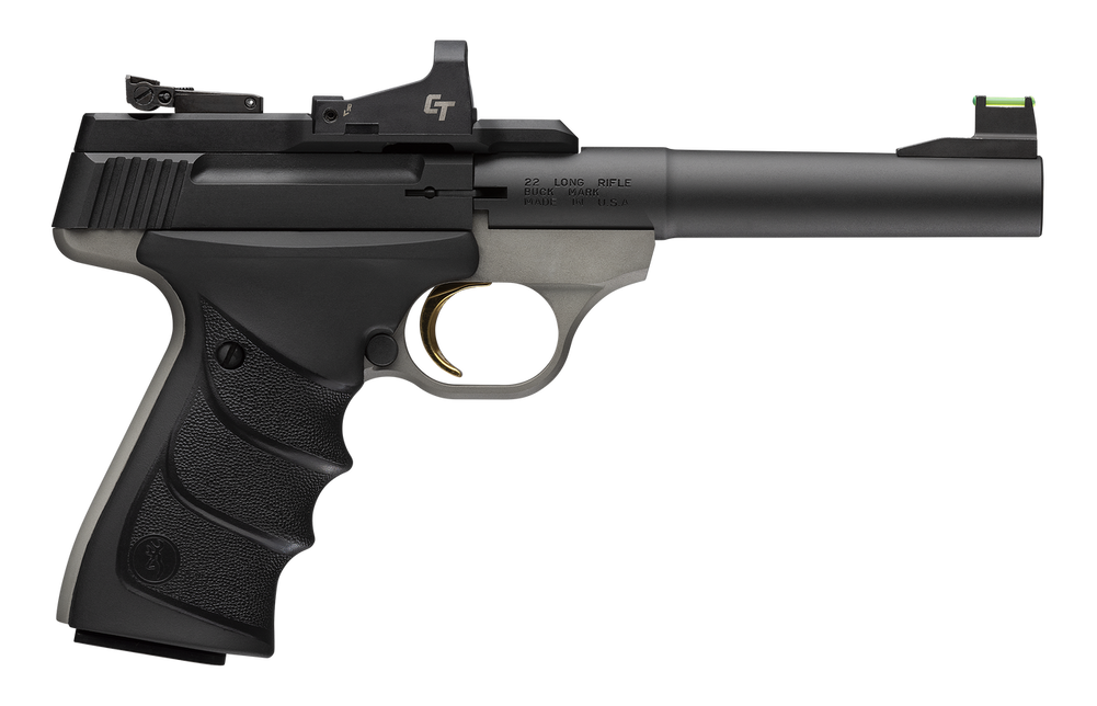 Browning 051591490 Buck Mark Practical w/Optic 22 LR 10+1 5.50" Matte Blued Tapered Bull Barrel, Matte Gray Serrated Slide, Matte Gray Aluminum Frame, Crimson Trace Red Dot Browning 051591490 Buck Mark Practical w/Optic 22 LR 10+1 5.50" Matte Blued Tapered Bull Barrel, Matte Gray Serrated Slide, Matte Gray Aluminum Frame, Crimson Trace Red Dot