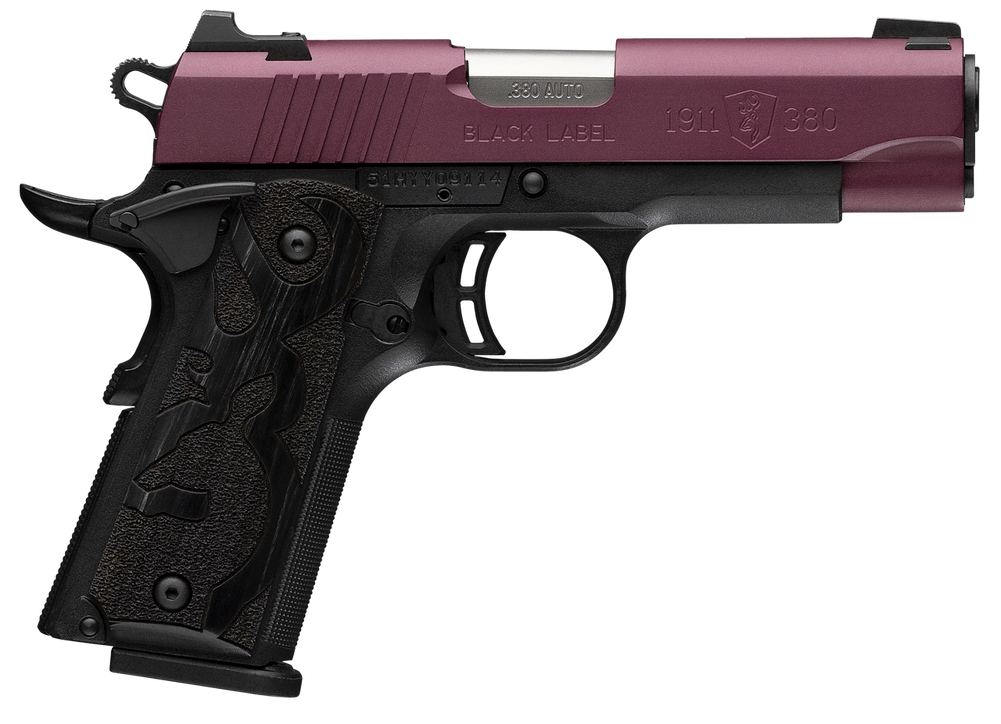 Browning 051995492 1911-380 Black Label Compact Frame 380 ACP 8+1 3.63" Matte Stainless Steel Barrel, Black Cherry Cerakote Serrated Steel Slide, Matte Black Aluminum Frame w/Beavertail