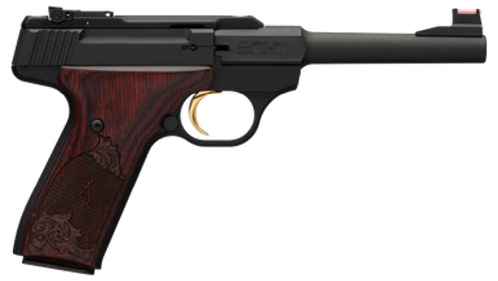 Browning 051519490 Buck Mark Challenge 22 LR 10+1 5.50" Polished Flats Steel Barrel, Matte Black Serrated Slide & Aluminum Frame, Engraved Rosewood Grip