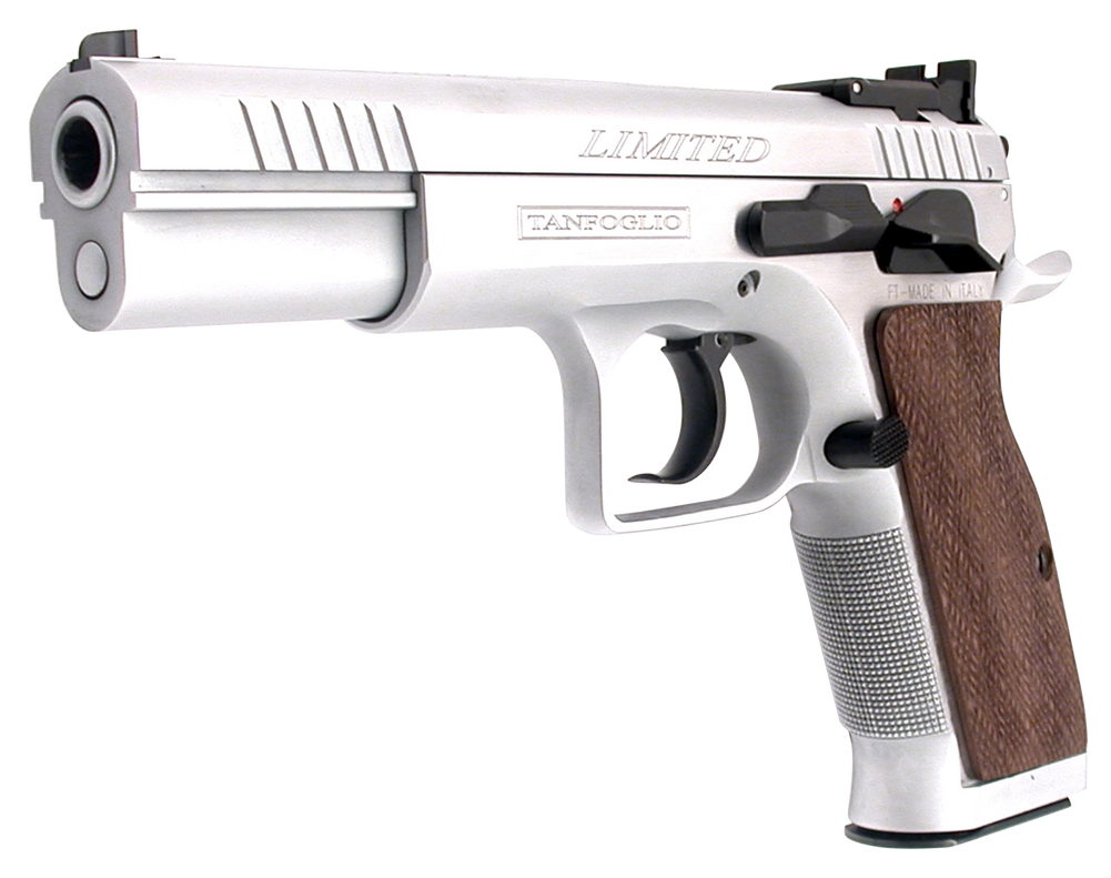 Tanfoglio IFG TF-LIMPRO-38 Defiant Limited Pro 38 Super Caliber with 4.80" Barrel, 17+1 Capacity, Overall Hard Chrome Finish Steel, Beavertail Frame, Serrated Slide & Brown Polymer Grip