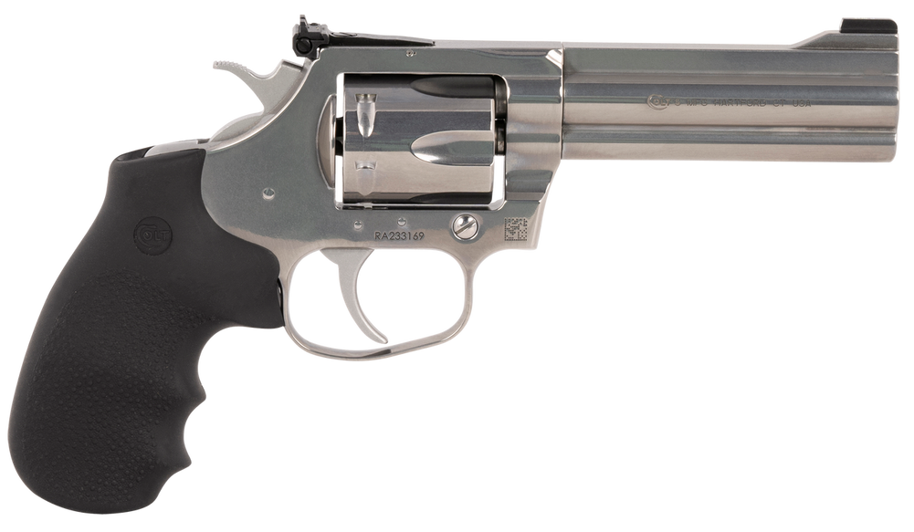 Colt Mfg KCOBRASB4NS King Cobra Target 357 Mag 6 Shot 4.25" Brushed Stainless Steel Barrel, Cylinder & Frame, Black Hogue Rubber w/Finger Grooves Grip