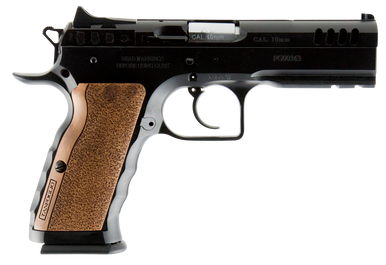 Tanfoglio IFG TFSTOCKI10 Defiant Stock I 10mm Auto Caliber with 4.50" Barrel, 13+1 Capacity, Overall Black Finish Steel, Picatinny Rail/Beavertail Frame, Serrated Slide & Wood Grip