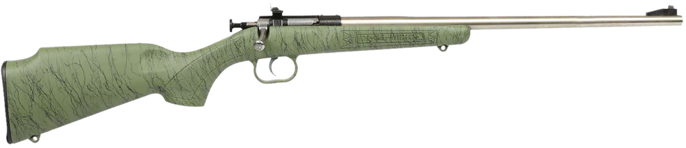 Crickett KSA2442 Gen2  Youth 22 LR 1rd 16.13" Stainless Single Shot Barrel, Stainless Steel Receiver, Green w/Black Webbing Fixed Synthetic Stock