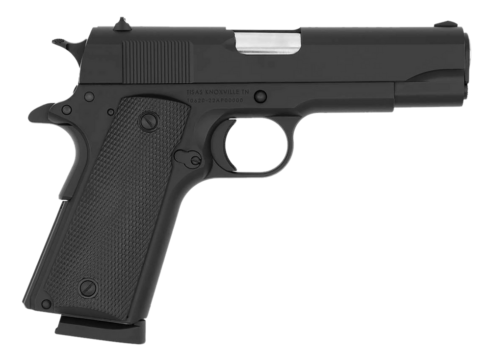 Tisas 10100113 1911 A1 Tanker 45 ACP 8+1 4.25" Hard Chromium Coated Steel Barrel, Manganese Phosphate Coated Serrated Steel Slide, Matte Black Steel Frame w/Beavertail, Plastic Grip