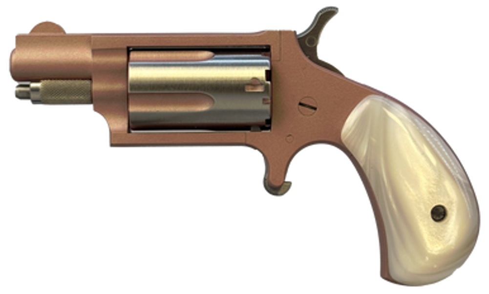 North American Arms 22MSROSE Mini-Revolver  22 Mag 5 Shot 1.13" Rose Gold Cerakote Stainless Steel Barrel & Frame, Rose Gold/Stainless Cylinder, White Pearlite Grip, Stainless Exposed Hammer,