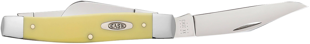 Case 00203 Yellow Synthetic Stockman Folding Clip Point/Spey Plain Tumble Polish Carbon Steel Blade/Smooth Yellow Synthetic Handle