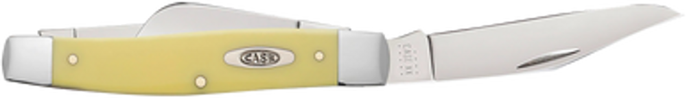 Case 00203 Yellow Synthetic Stockman Folding Clip Point/Spey Plain Tumble Polish Carbon Steel Blade/Smooth Yellow Synthetic Handle