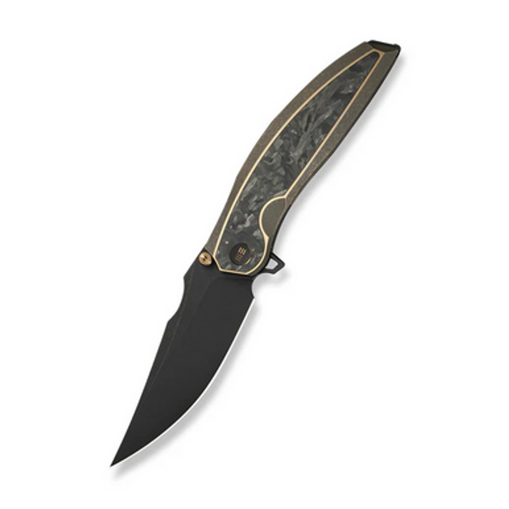 WEKNIFE Quinseris Flipper & Thumb Stud Knife Bronze Titanium Handle With Shredded Carbon Fiber Inlay (3.96"" Black Stonewashed Bohler M390 Blade) WE23093-2