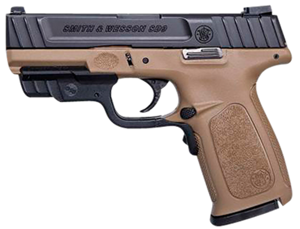Smith & Wesson 12400 SD9  Compact Frame 9mm Luger 17+1, 4" Black Armornite Stainless Steel Barrel & Serrated Slide, Flat Dark Earth Polymer Frame w/Picatinny Rail, Crimson Trace Laser