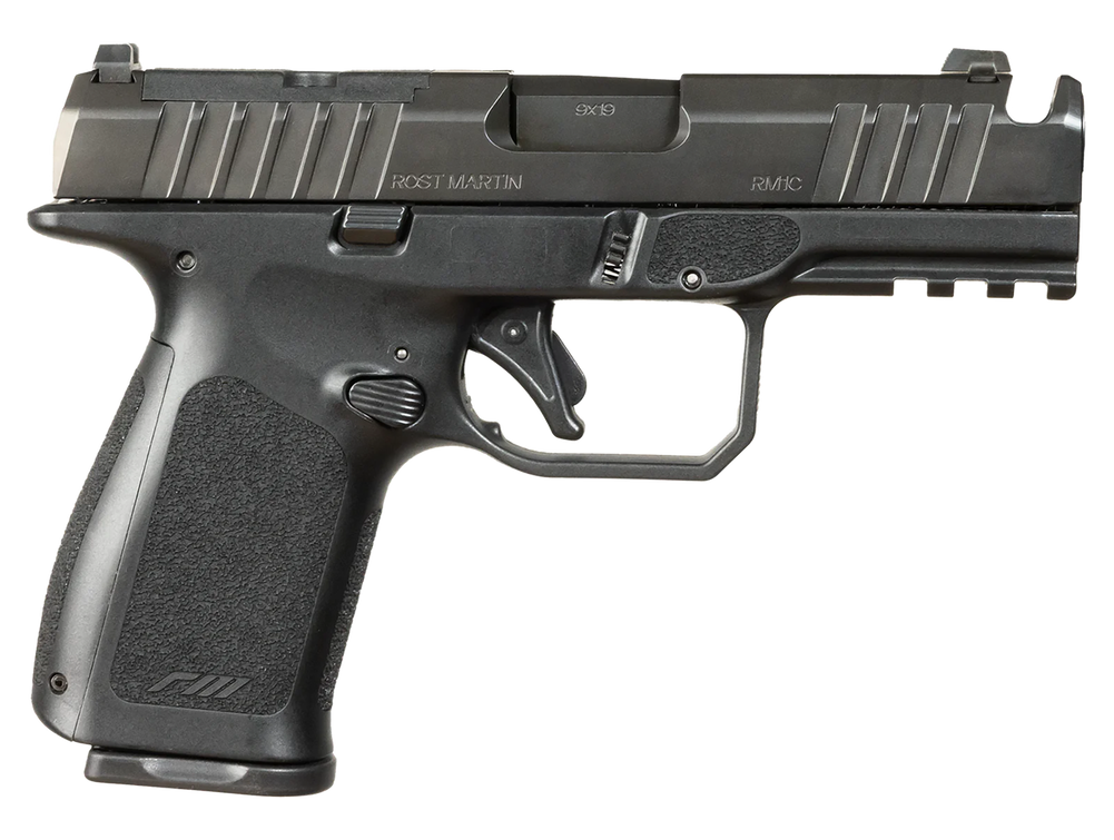 Rost Martin RM1CBLKOSP(COMP) RM1C  9mm 17+1 4" Black Compensated Match Grade Barrel, Black Tenifer Optic Ready/Serrated Steel Slide, Black Polymer Frame w/Picatinny Rail, Textured Grip