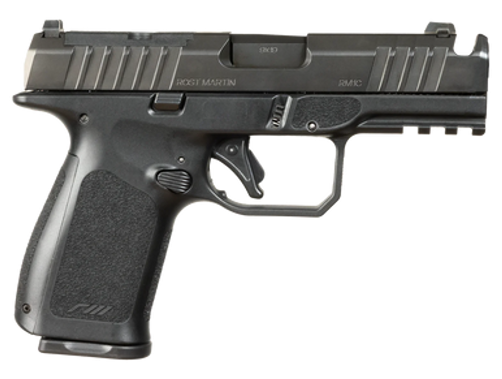 Rost Martin RM1CBLKOSP(COMP) RM1C  9mm 17+1 4" Black Compensated Match Grade Barrel, Black Tenifer Optic Ready/Serrated Steel Slide, Black Polymer Frame w/Picatinny Rail, Textured Grip
