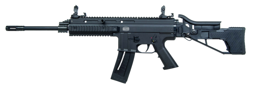 Mauser Rimfire 4150013 M-15  22 LR 22+1 16.50" Barrel w/Flash Hider, Steel Receiver, Black Metal Finish, Flip Up Front & Rear Sights, Side Folding Stock w/Adjustable Cheekrest, Manual Thumb Safety