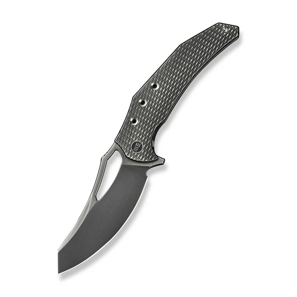 WEKNIFE Epaulette Flipper & Thumb Hole Knife Diamond Patterned Polished Gray Titanium Handle (3.45"" Polished Gray Bohler M390 Blade) WE24024-4