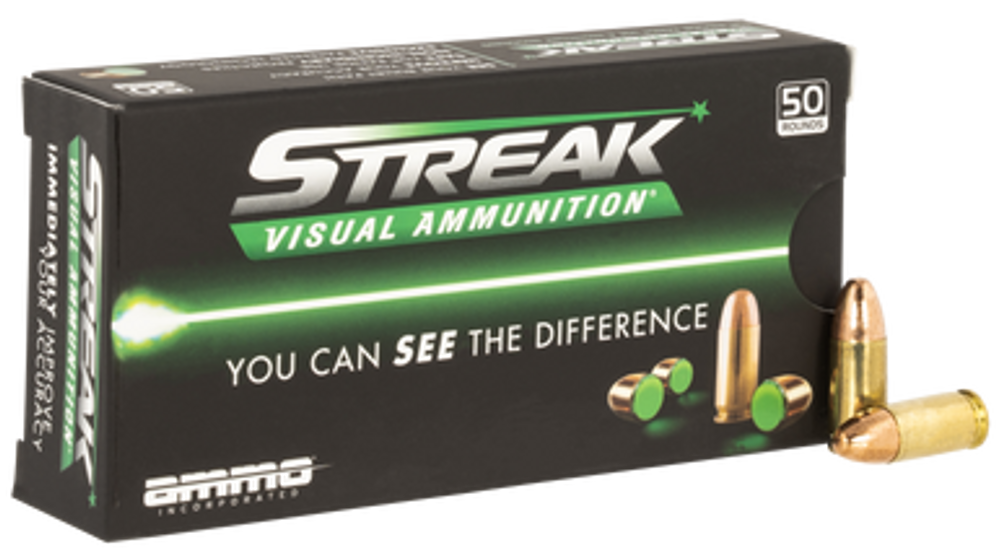 Ammo Incorporated Streak Visual (green), Ammoinc 9115tmcstrkgrn50  Streak 9mm 115 Tmc 50/20