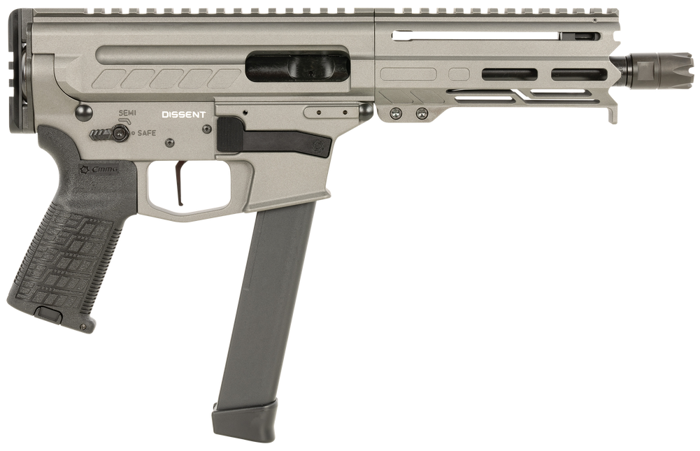 CMMG 99A68A2TNG Dissent MKGS 9mm Luger 33+1 6.50", Tungsten Gray Rec, Picatinny Brace Adapter, 5.50" M-LOK Handguard, Left Side Charging Handle, Zeroed Linear Comp, TriggerTech Trigger