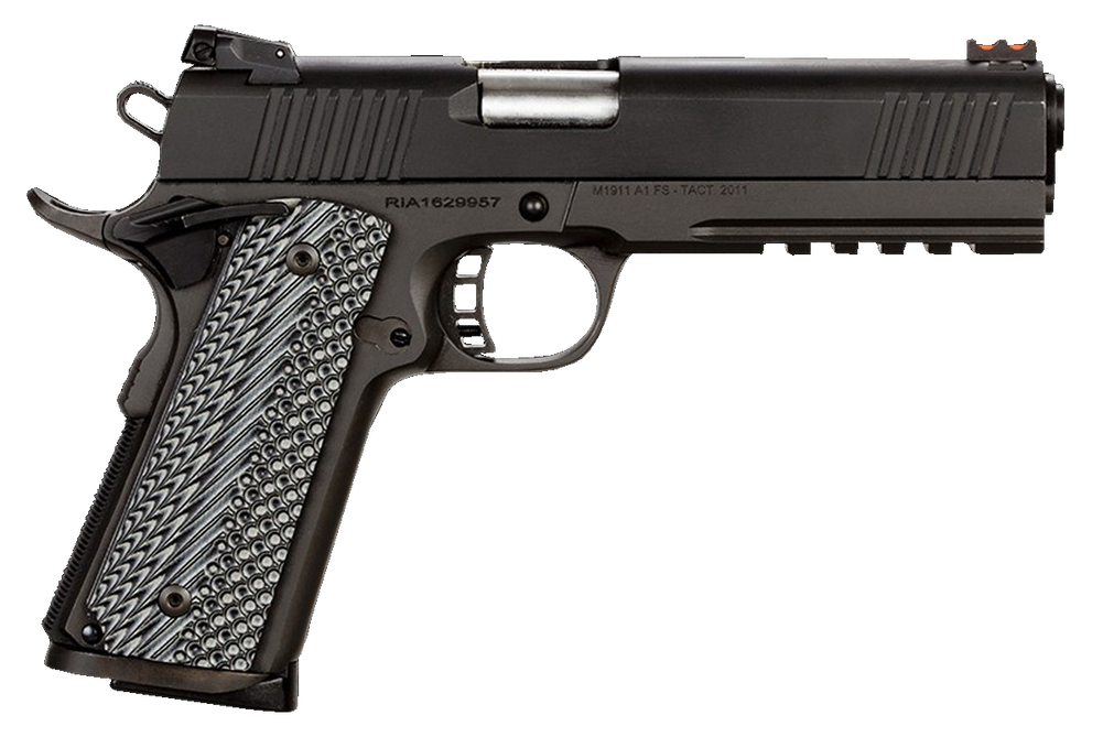 Rock Island 51485 Tac Ultra FS 45 ACP Caliber with 5" Barrel, 8+1 Capacity, Overall Black Parkerized Finish Steel, Picatinny Rail/Beavertail Frame, Serrated Slide & Black & Gray G10 Grip