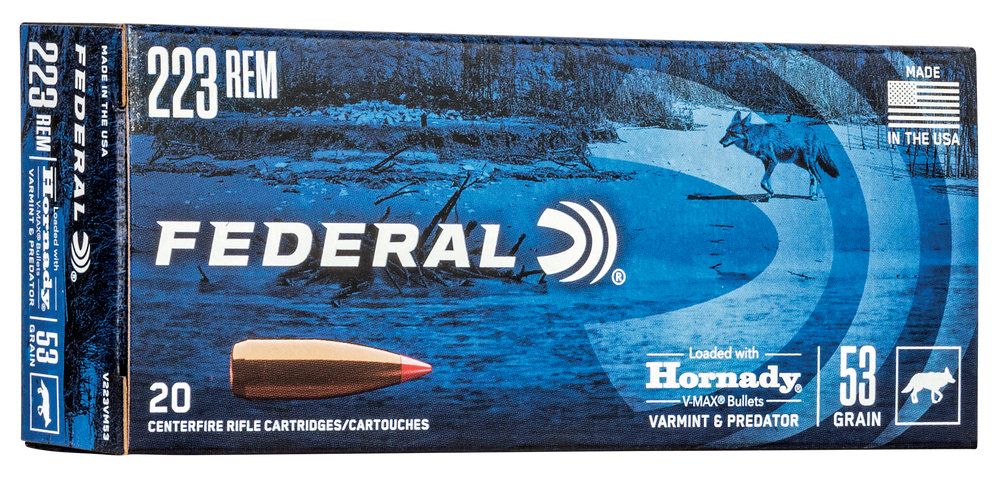 Federal V223VM53 Varmint & Predator  223Rem 53gr Hornady V-Max 20 Per Box/10 Case - 182382
