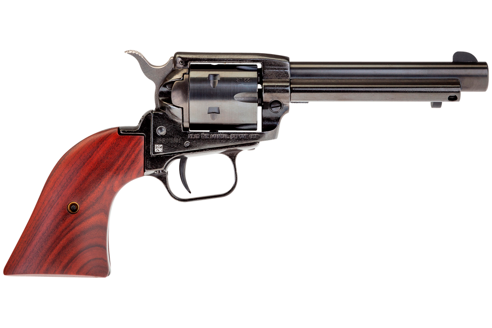 Heritage Mfg RR22999MB4 Rough Rider  22 LR 22 WMR 9 Shot, 4.75" Black Steel Barrel, Black Zinc Alloy Frame, Black Cylinder, Cocobolo Grip, Hammer/Thumb Safety, Exposed Hammer - 74602