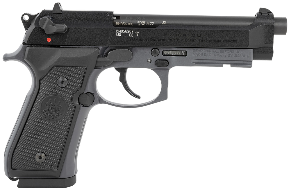 Beretta USA J90A192FSRF58 92FSR  Full Size Frame 22 LR 10+1 5.30" Black Steel Barrel, Black Bruniton Serrated Slide, Sniper Gray Aluminum Frame w/Beavertail & Picatinny Rail, Ambidextrous - 25331