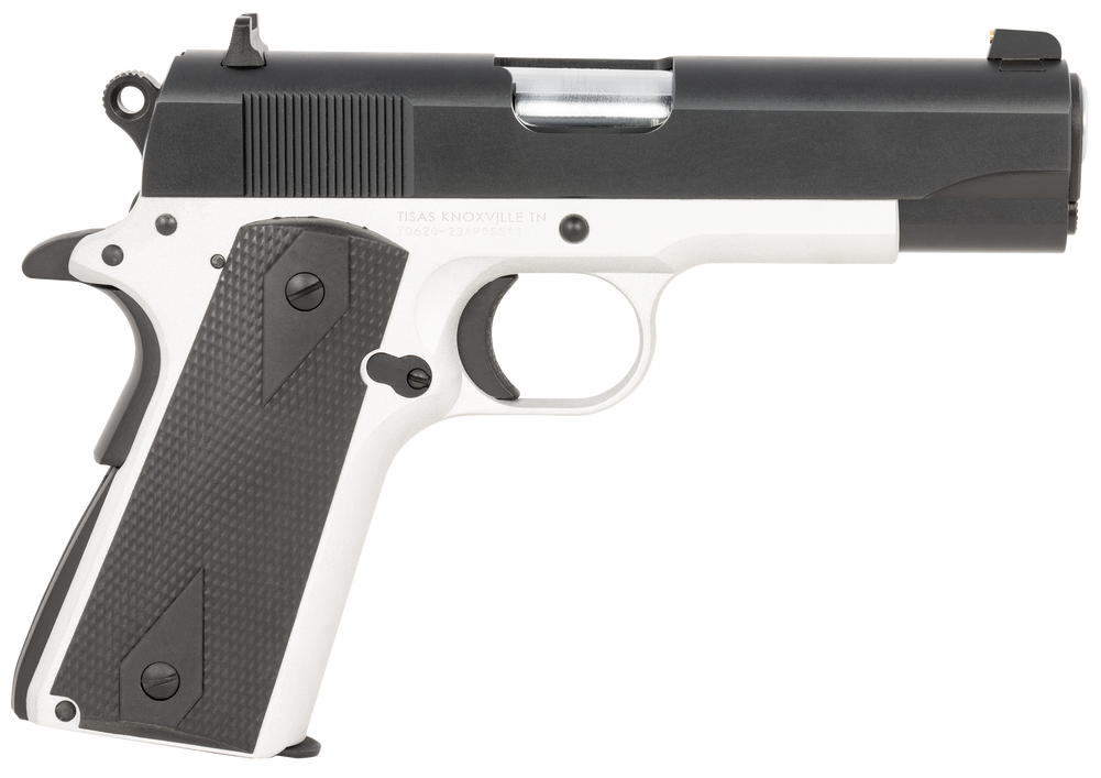 Tisas 10100128 1911 Aviator Carry Frame 45 ACP 7+1, 4.25" Stainless Steel Barrel, Black Cerakote Serrated Carbon Steel Slide, Aluminum/Black Cerakote Aluminum Frame w/Beavertail, Black Overmolded Grip - 160741