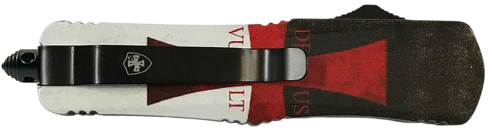 Templar Knife  Gen II Templar Flag Large 3.50" OTF Tanto Plain Black Oxide Stonewashed 440C SS Blade, 5.50" Templar Flag Aluminum Handle, Glass Breaker - 183279