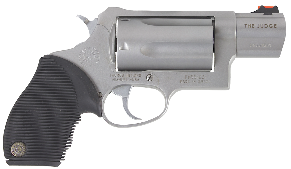 Taurus 2441039TC Judge Public Defender Small Frame 45 Colt (Long Colt)/ 410 Bore 5rd 2" Matte Stainless Steel Barrel, Cylinder & Frame, Black Ribber Grip, Transfer Bar Safety, Exposed Hammer - 59354